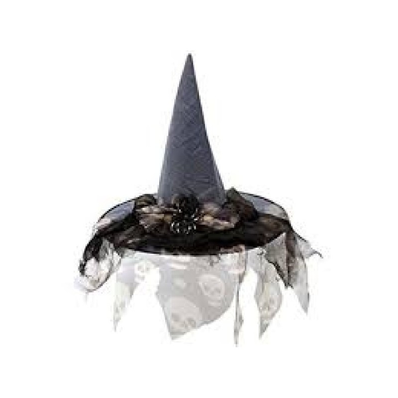SOMBRERO BRUJA GRIS DECORADO MUJER