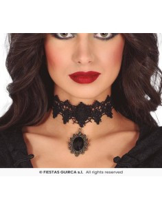 Gargantilla negra con piedra   negra