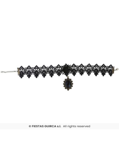 Gargantilla negra con piedra   negra