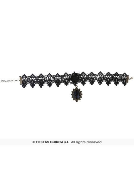 Gargantilla negra con piedra   negra