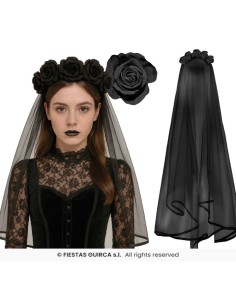 Diadema velo negro con flores   negras