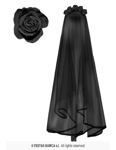 Diadema velo negro con flores   negras
