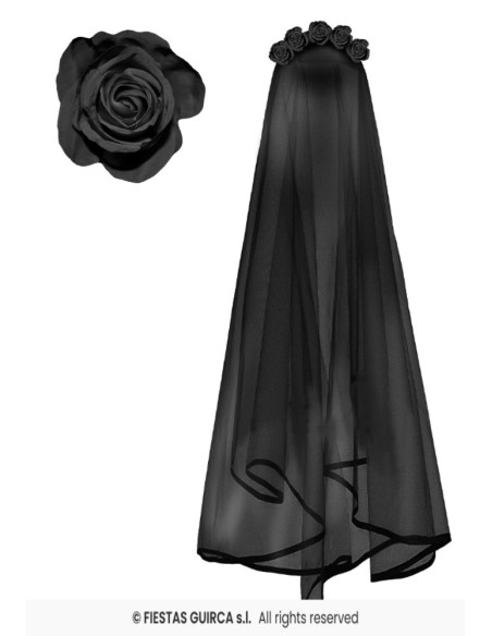 Diadema velo negro con flores   negras