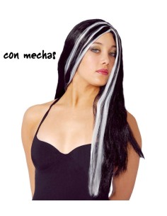 Peluca bruja melena con mechas blancas