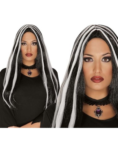 Peluca bruja melena con mechas blancas