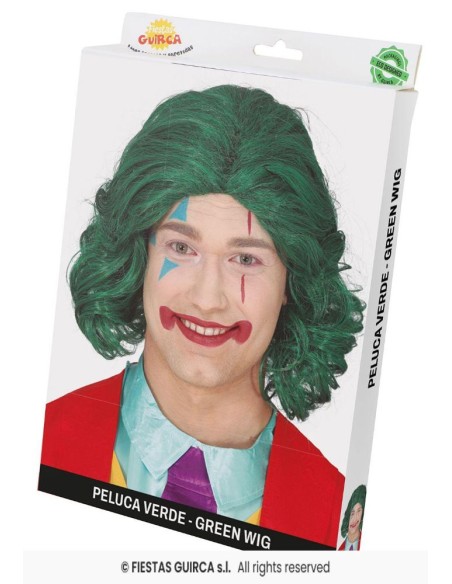 Peluca media melena verde joker