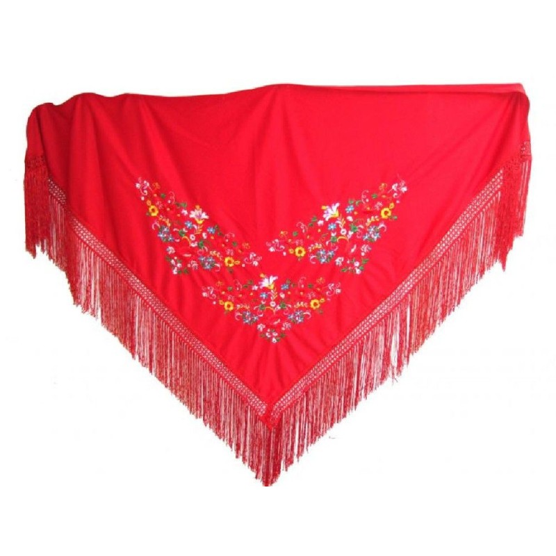 MANTON GRANDE ROJO BORDADO FLORES