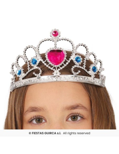 DIADEMA PLATA CON CORAZON ROSA, INFANTIL