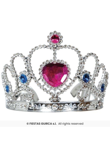 DIADEMA PLATA CON CORAZON ROSA, INFANTIL