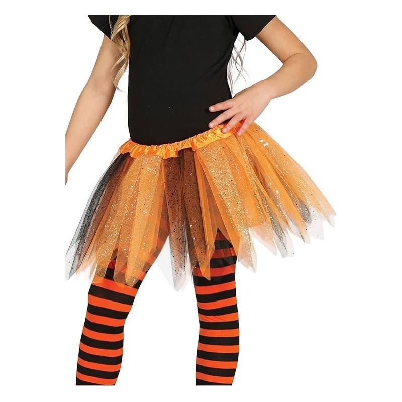 TUTU INFANTIL BRILLANTE NARANJA Y NEGRO