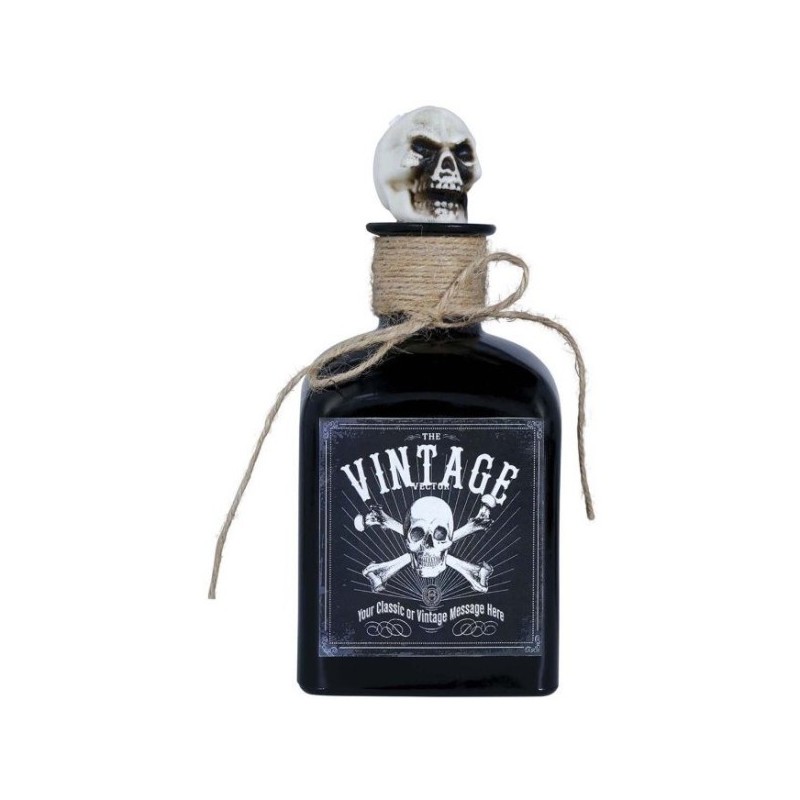 BOTELLA DE VENENO CON CALAVERA, CRISTAL,