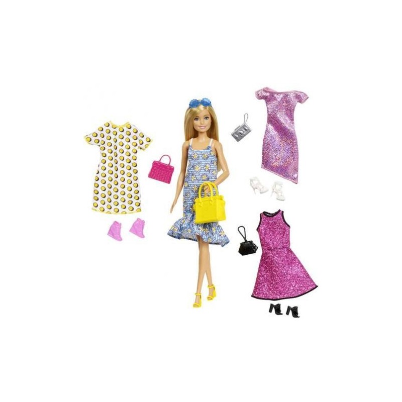 Muñeca Barbie Fashionista con 4 modas