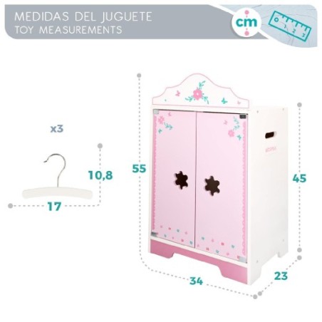 ARMARIO DE MADERA MUÑECAS C/3 PERCHAS WO