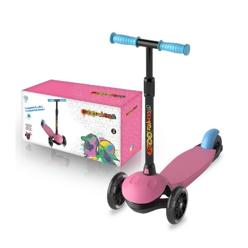 PATINETE DE 3 RUEDAS ROSA CON LUCES LED