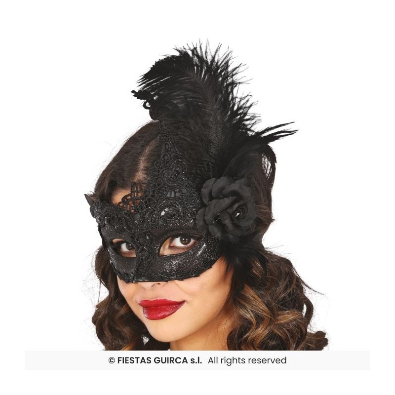 ANTIFAZ NEGRO CON PLUMAS