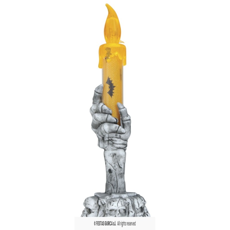 PORTAVELAS CALAVERA CON VELA LED 15 CMS
