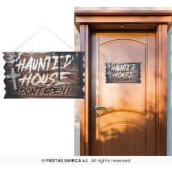 LETRERO "HAUNTED HOUSE", 35X20 CMS. MADE