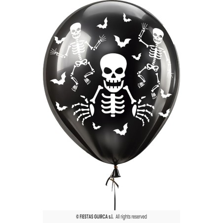 BOLSA 10 GLOBOS NEGROS ESQUELETOS 30 CMS