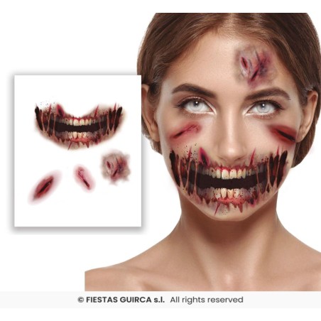 Tatuaje facial boca abrasiones 30x14cm