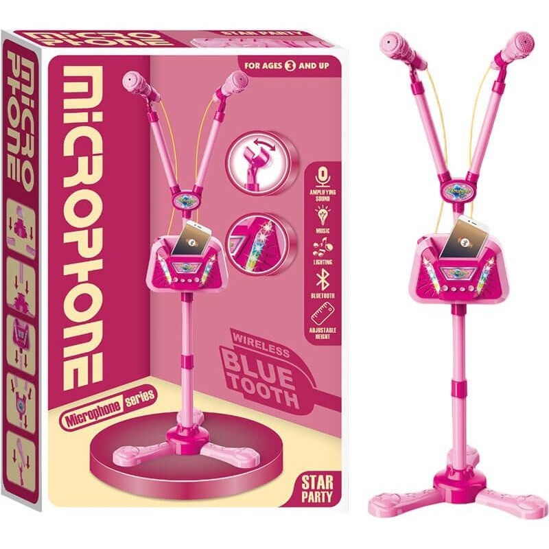 Microfono Rosa Doble con Bluetooth, Luz 