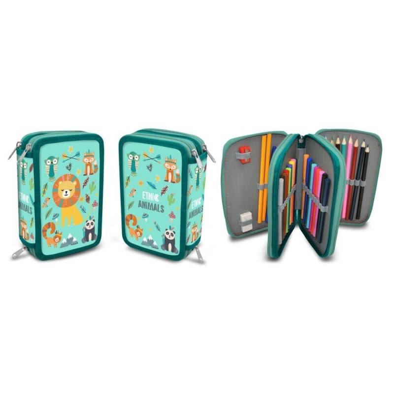 Estuche 3 cremalleras animales