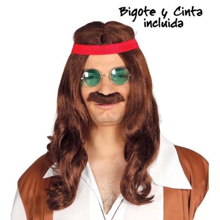 PELUCA HIPPIE CON BIGOTE