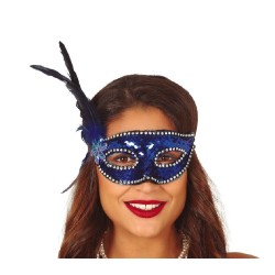 ANTIFAZ LENTEJUELAS AZUL CON PLUMA
