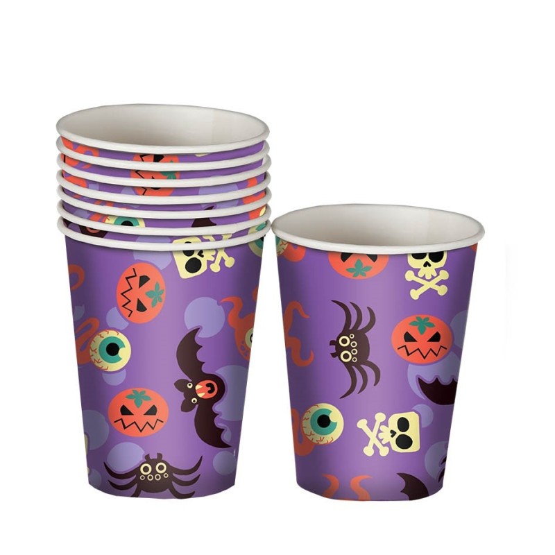 8 VASOS HALLOWEEN 10 CMS LILA