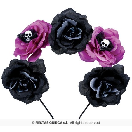 DIADEMA CATRINA FLORES NEGRAS Y ROSAS