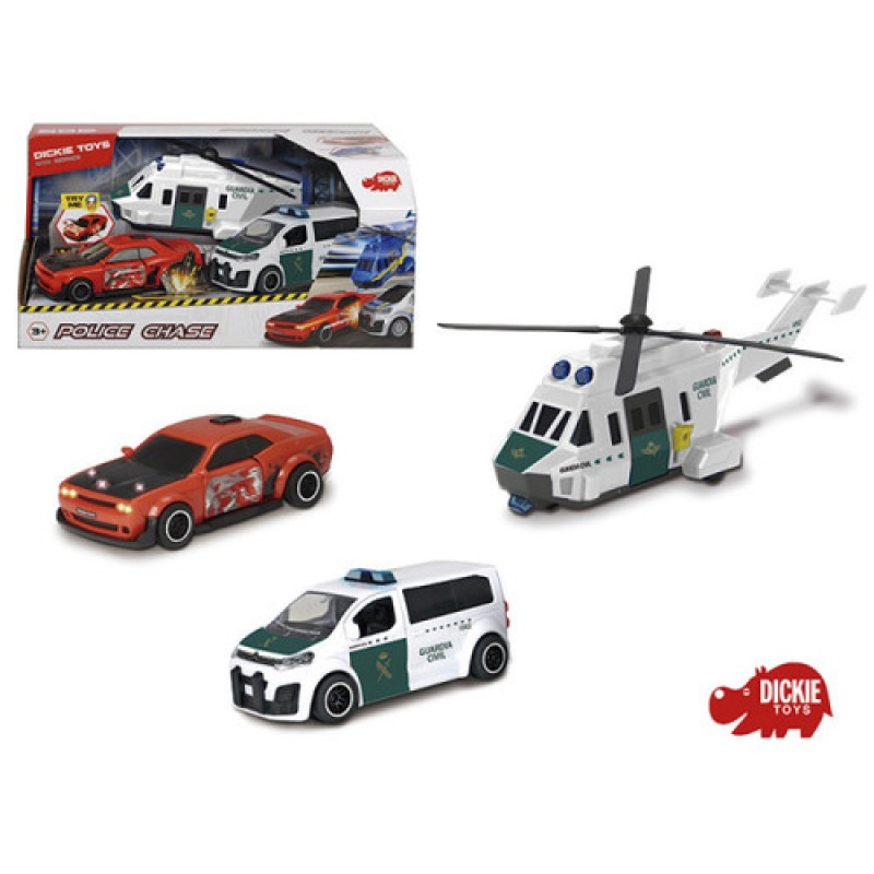 Dickie-Guardia Civil Pack 3 vehículos persecución 15cm 1155011 juguete con función color blanco/verde 