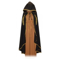 CAPA MEDIEVAL MARIANA NEGRO BORDADO ORO 