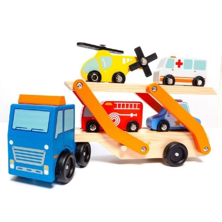 Camion portacoches de Madera con 4 vehic
