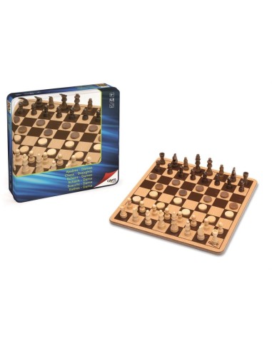 AJEDREZ DAMAS DE MADERA METAL BOX