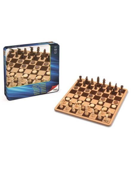 AJEDREZ DAMAS DE MADERA METAL BOX