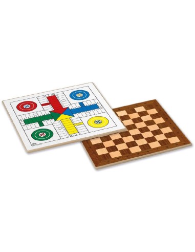 TABLERO PARCHIS - AJEDREZ MADERA 40X40CM