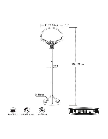 LIFETIME CANASTA BASKET PORT. AJUSTABLE