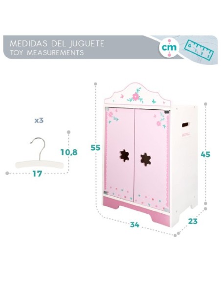 ARMARIO DE MADERA MUÑECAS C/3 PERCHAS WO