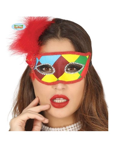 ANTIFAZ ARLEQUIN MULTICOLOR CON PLUMA