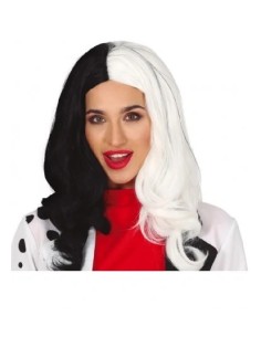 PELUCA LARGA CRUELLA DE VIL BLANCA-NEGRA
