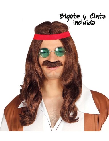PELUCA HIPPIE CON BIGOTE
