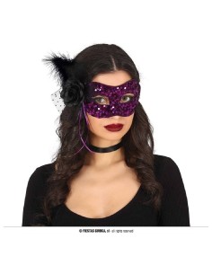 ANTIFAZ LENTEJUELAS NEGRO/LILA CON FLOR