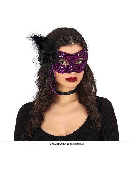 ANTIFAZ LENTEJUELAS NEGRO/LILA CON FLOR
