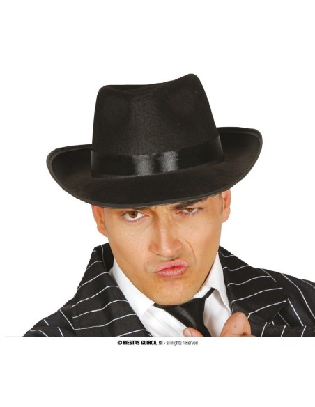 SOMBRERO GANSTER NEGRO CINTA NEGRA