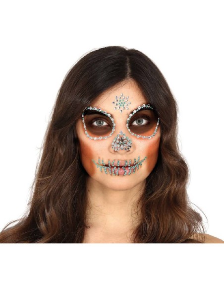 JOYAS FACIALES ADHESIVAS CALAVERA VERDE