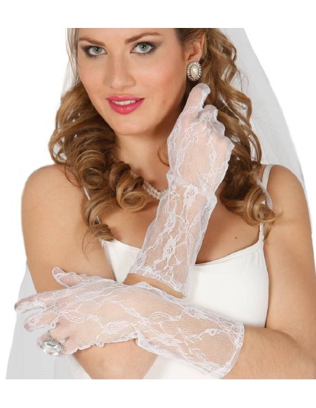 PAR DE GUANTES CALADOS BLANCOS ENCAJE 36