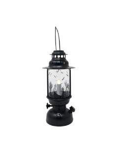 FAROL NEGRO CON VELA CON LUZ 30CM