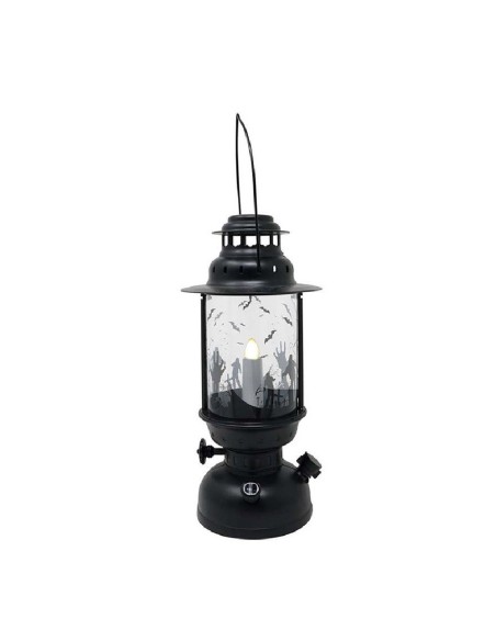 FAROL NEGRO CON VELA CON LUZ 30CM