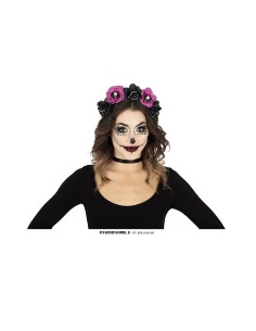 Diadema catrina flores negras   y rosas