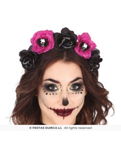 Diadema catrina flores negras   y rosas 2