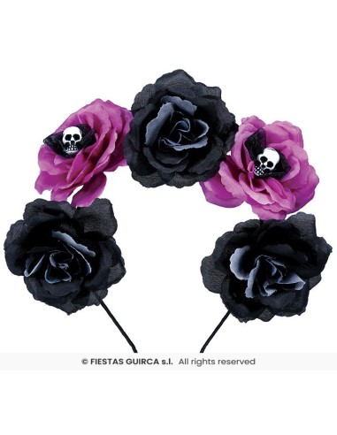 Diadema catrina flores negras   y rosas